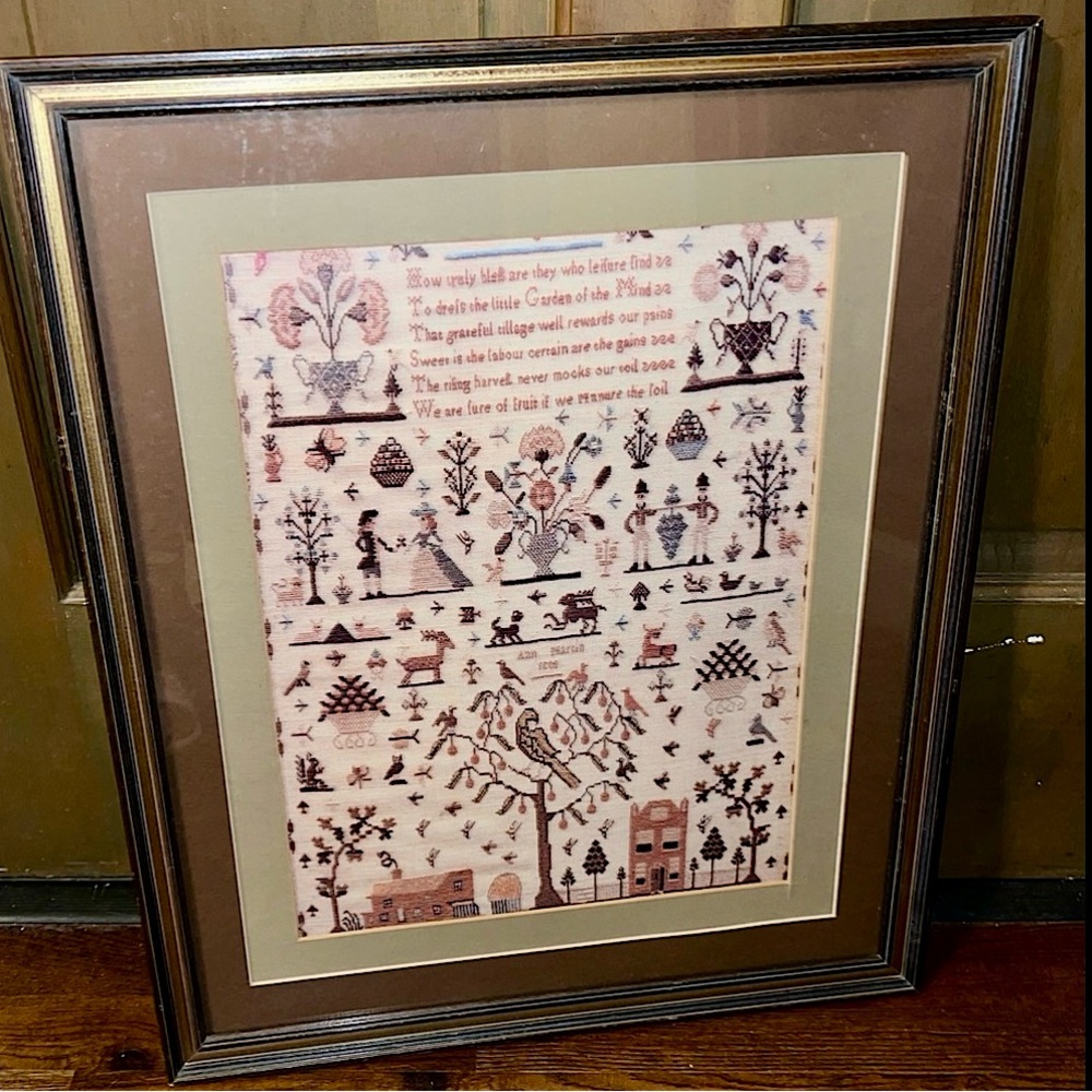 Framed Vintage Needlepoint Art 1808 by Ann Martin “On Diligence” - Picture 4 of 9